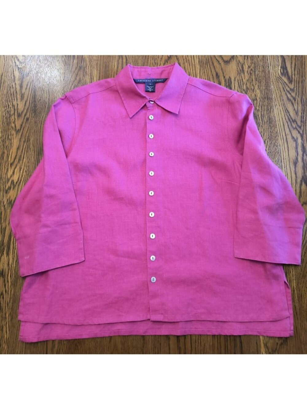 Catherine Stewart Pink 100% Linen Button-Up Shirt With 3/4 Sleeves Womens Size L